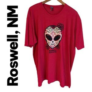 Next Level Apparel Alien Sugar Skull Red T-Shirt. 2X. Roswell, NM. EUC! Like new